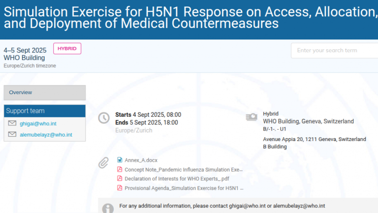 Simulation Exercise for H5N1 Response on Access, Allocation, and Deployment of Medical Countermeasures